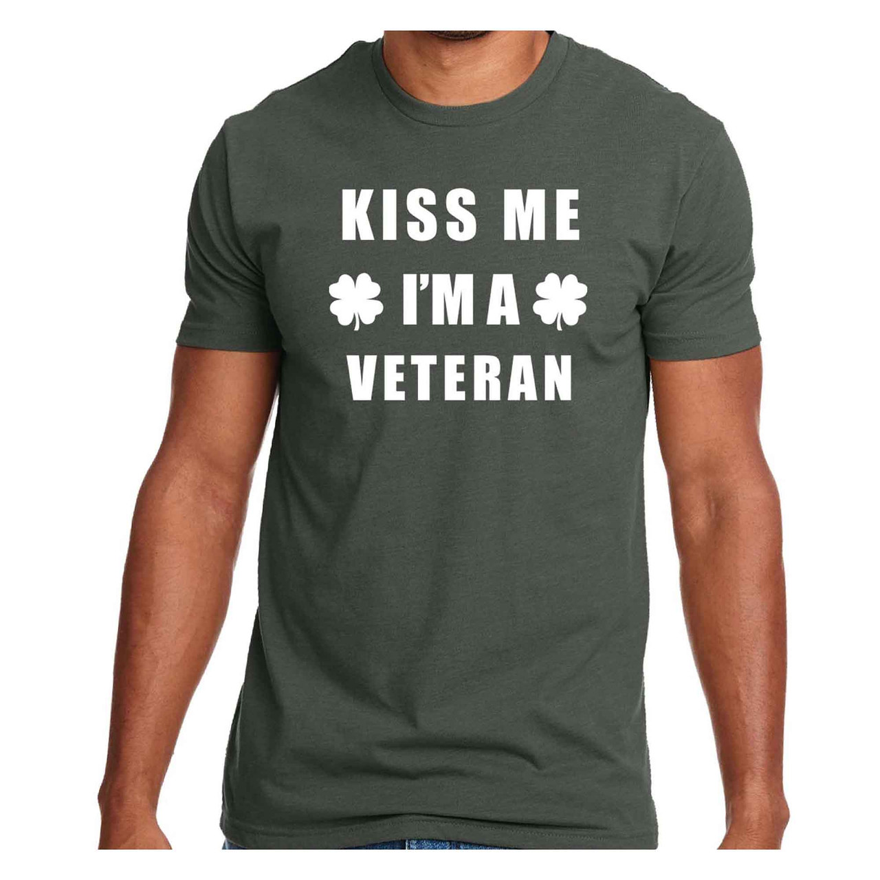 Kiss Me I'm A Veteran St Patrick's Day Men's Olive Drab T-shirt front