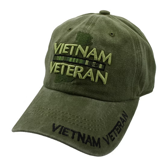 Vietnam Veteran with Ribbons and Map OD Stone Washed Hat