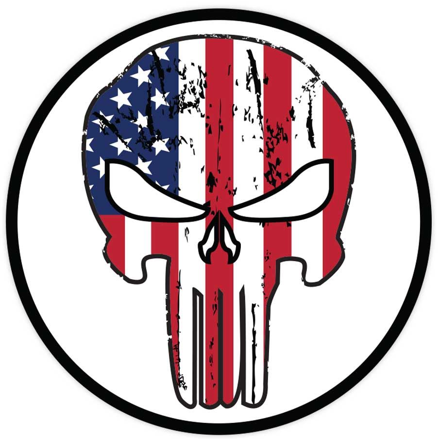 Punisher Skull Circle Decal Sticker with US Flag Graphic Quantity of (2)