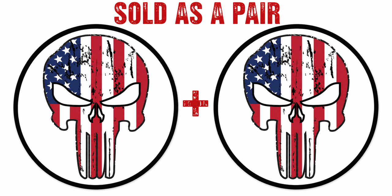 Punisher Skull Circle Decal Sticker with US Flag Graphic Quantity of (2)