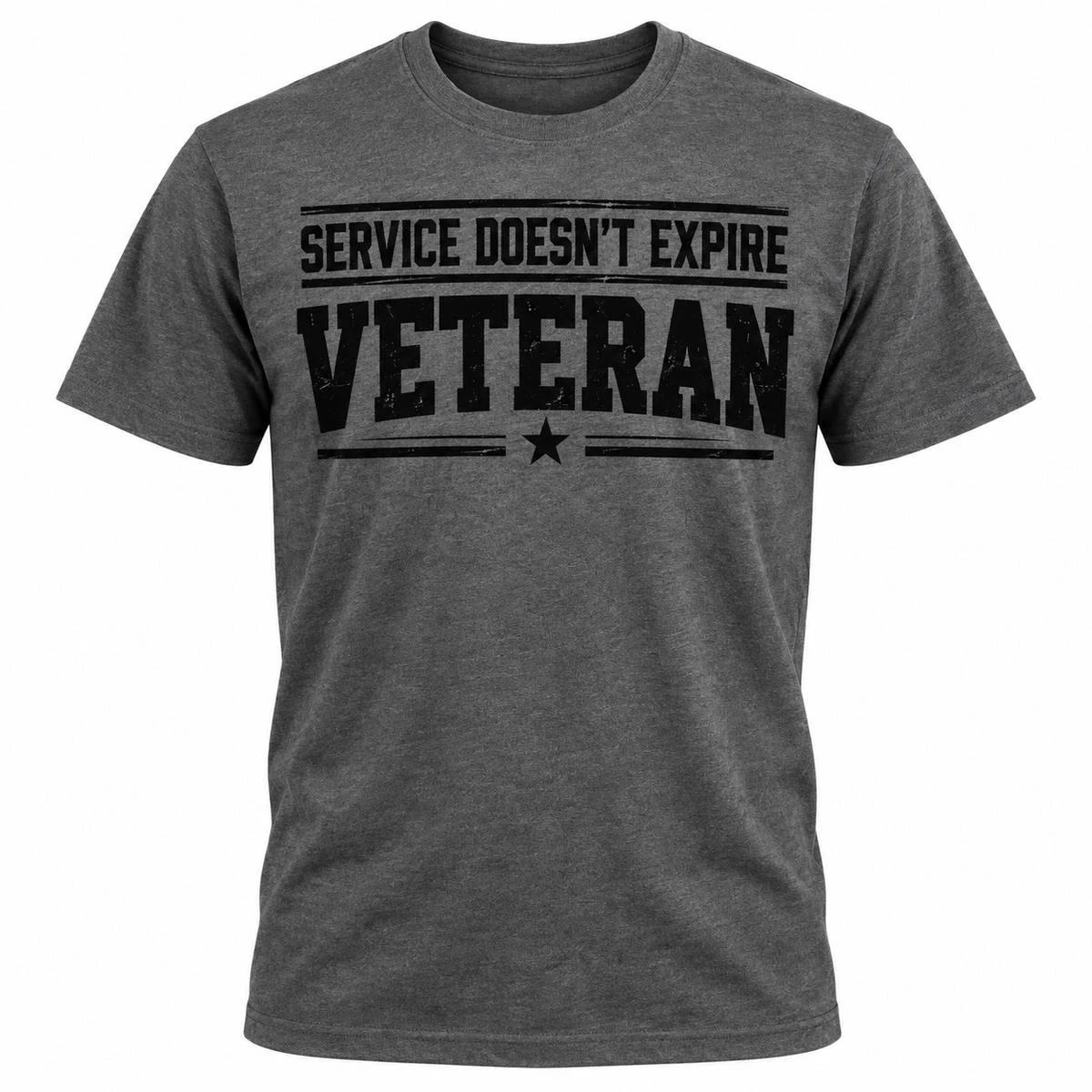 VETERAN: Service Doesn't Expire T-Shirt Charcoal - front view