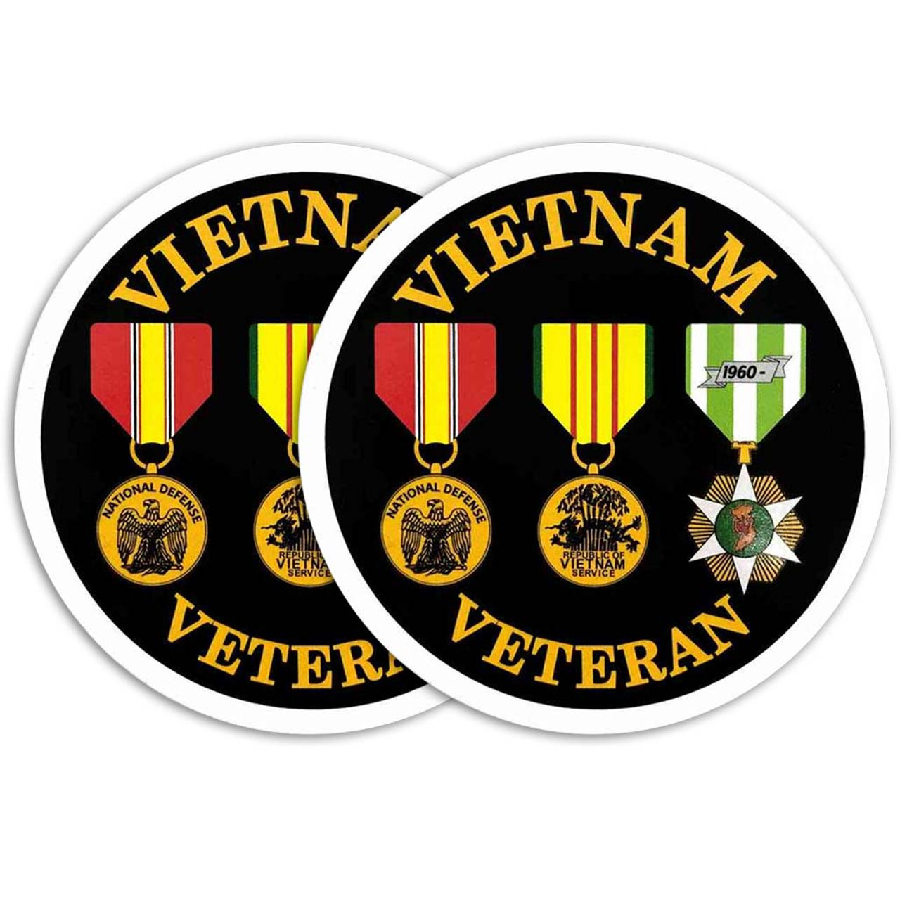 Vietnam Veteran 3 Service Medals Circle Decal Quantity of (2) photo of two decals