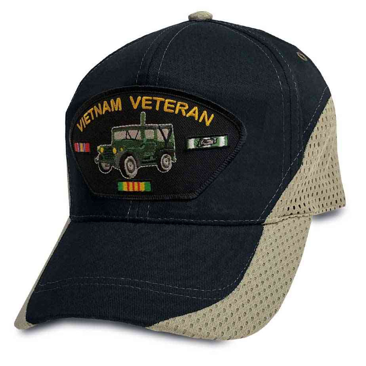 vietnam veteran ribbons and jeep custom edition black khaki hat