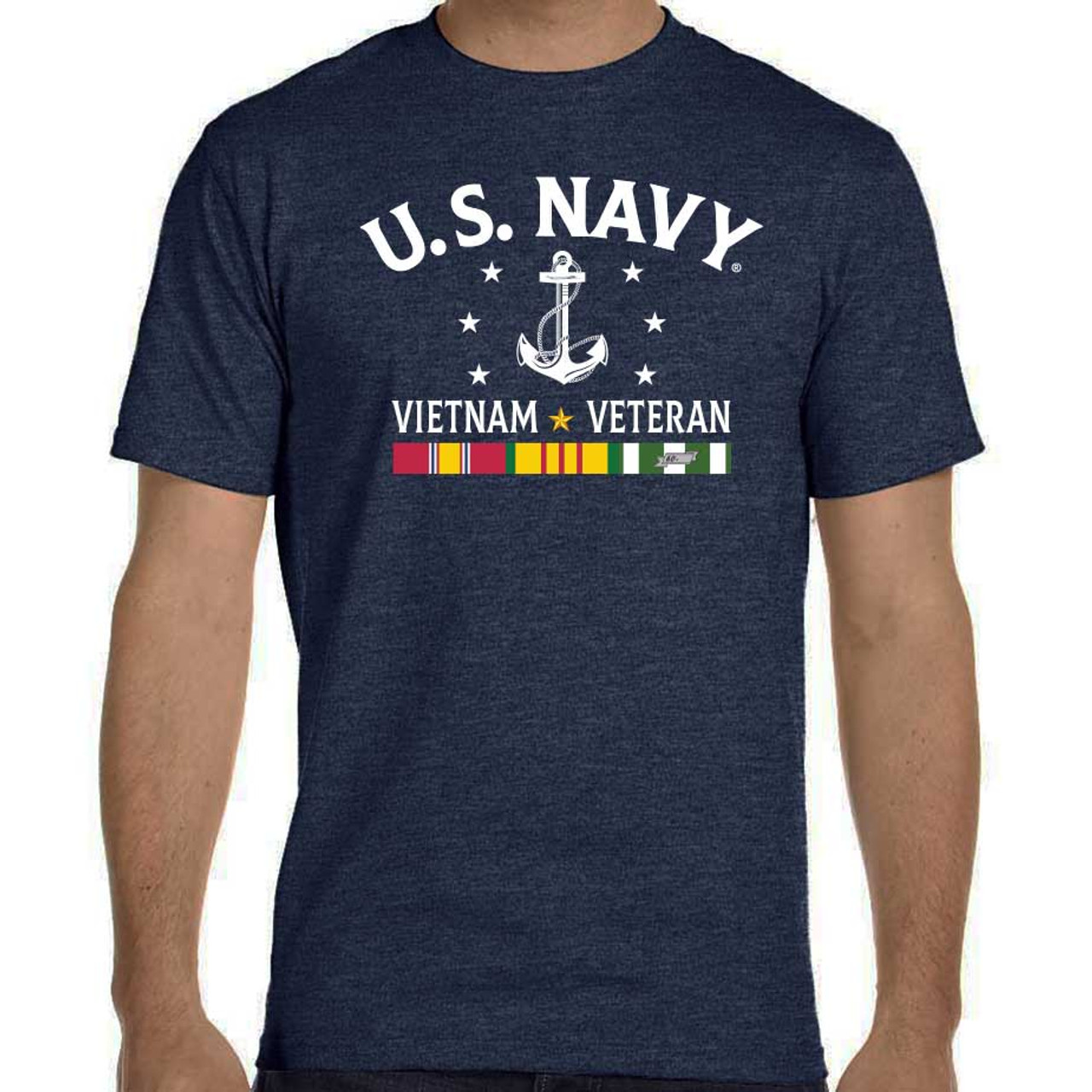 U.S. Veteran Custom Navy Graphic T-shirt Ribbon and 2-sided Circle