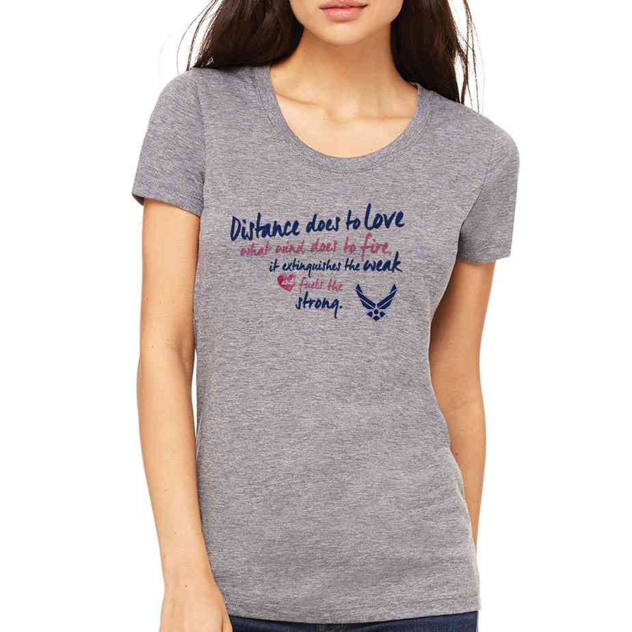 usaf distance does to love ladies grey tshirt