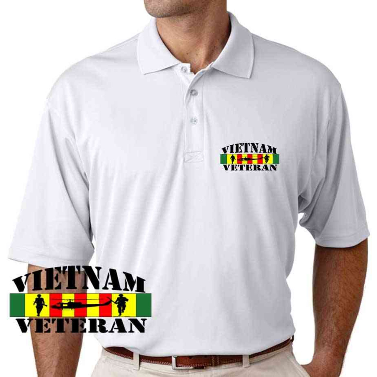 vietnam veteran chopper soldier performance white polo shirt vietnam veteran chopper soldier performance white polo shirt