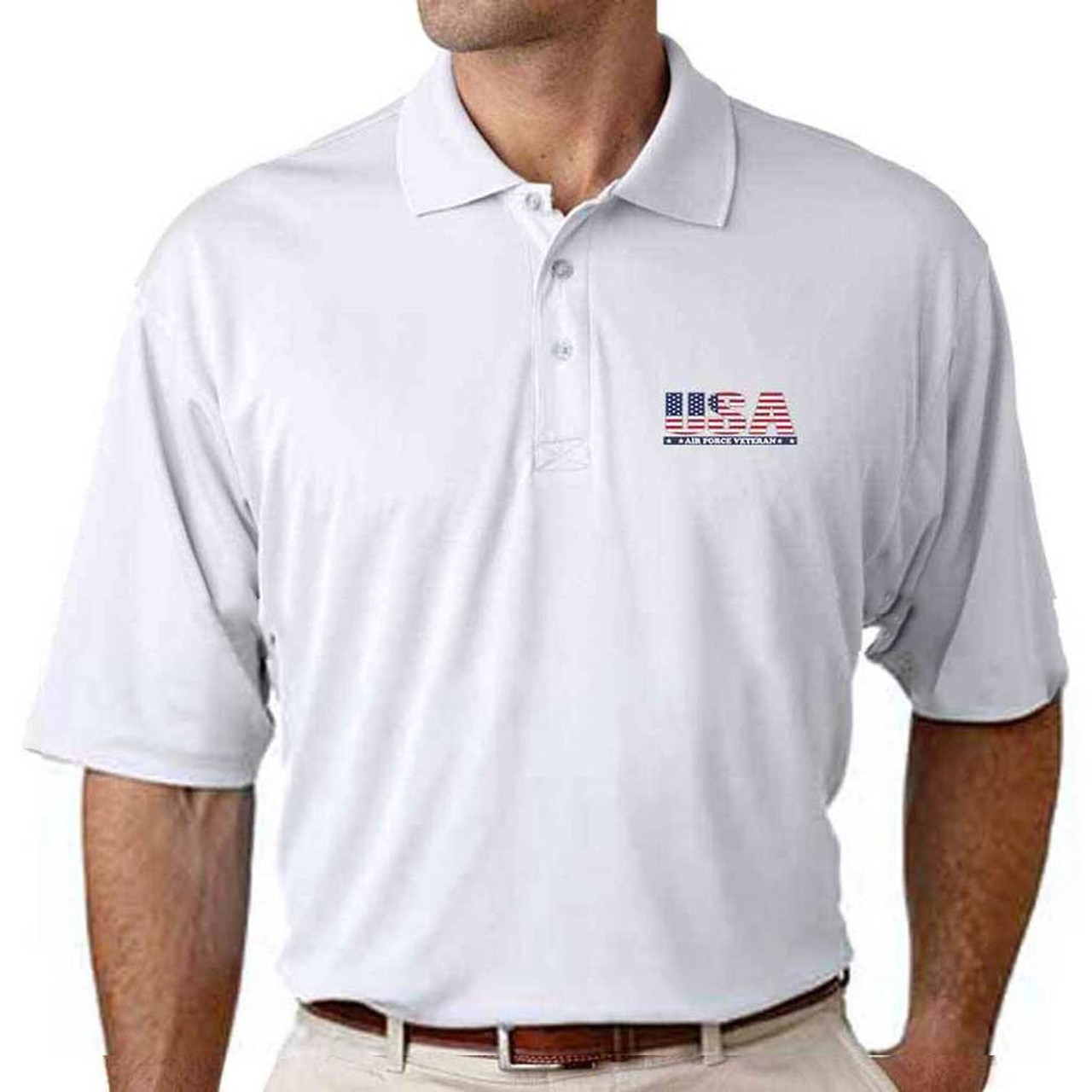 usa air force veteran performance white polo shirt
