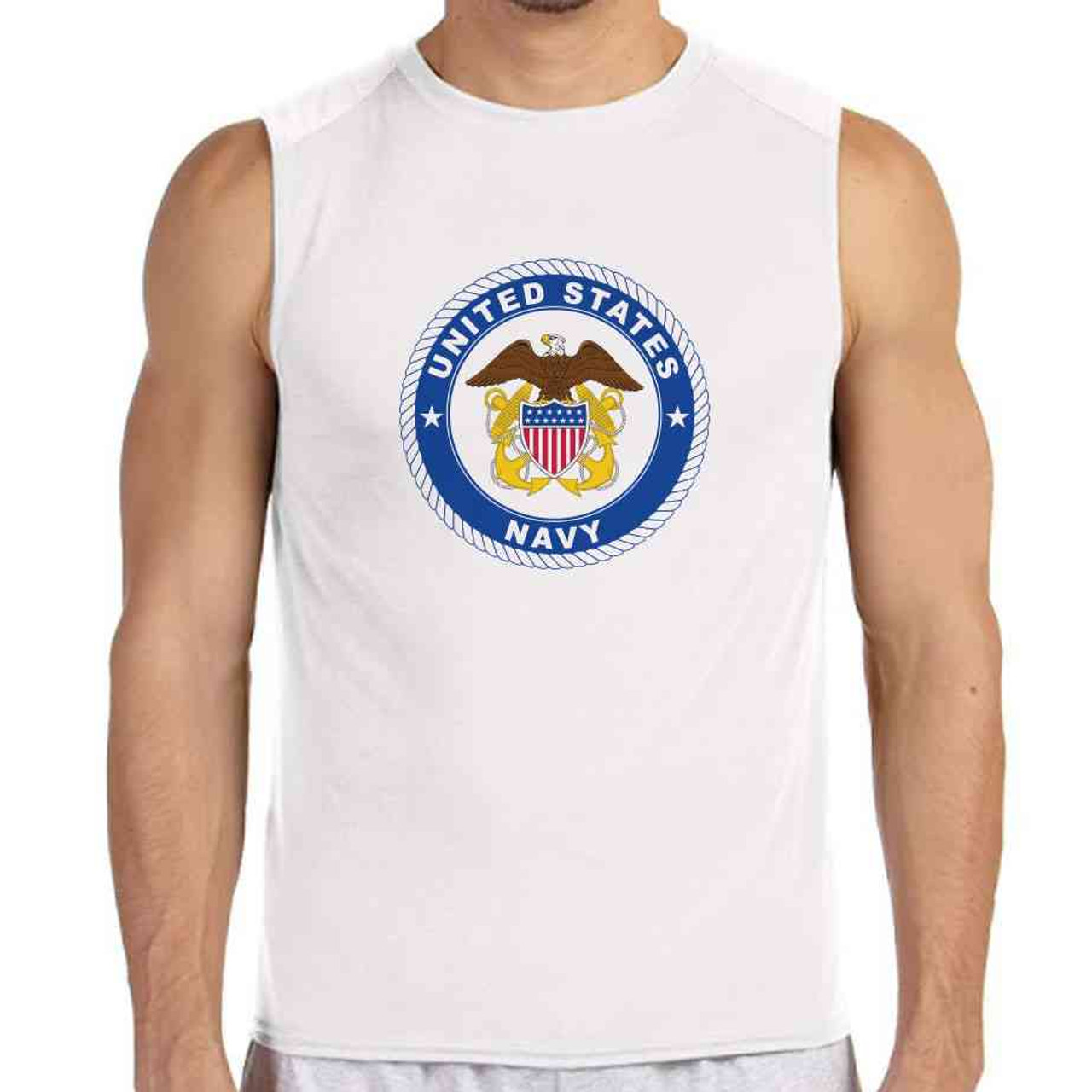 officially licensed u s navy emblem anchor white sleeveless shirt