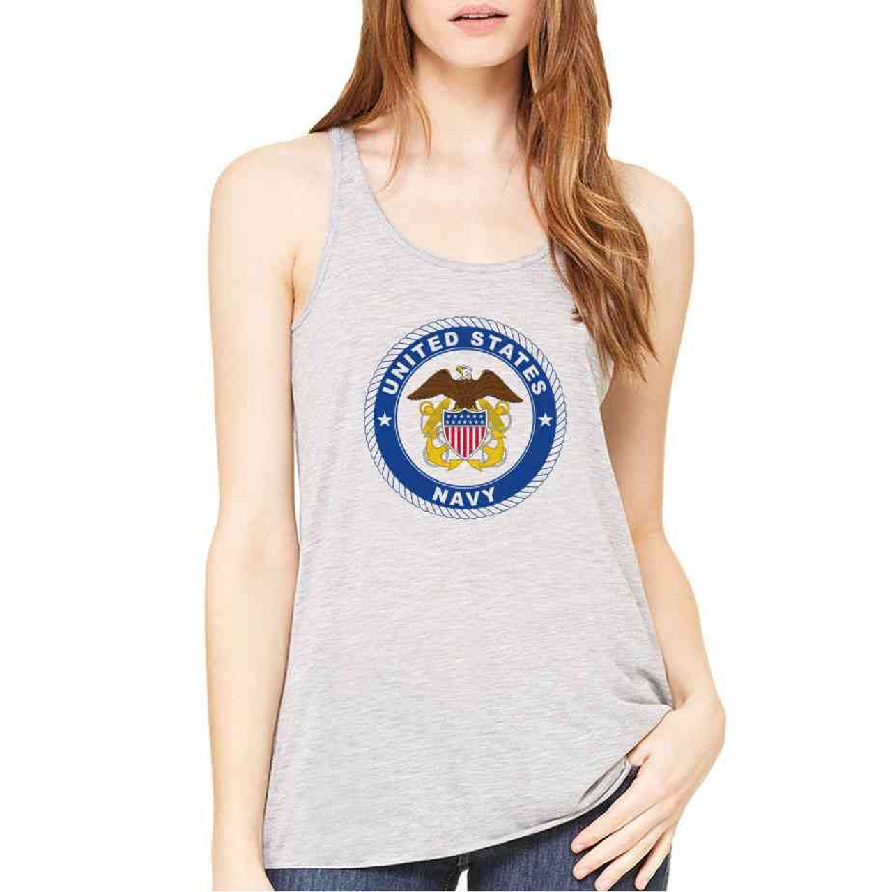 officially licensed u s navy emblem anchor ladies grey tank top