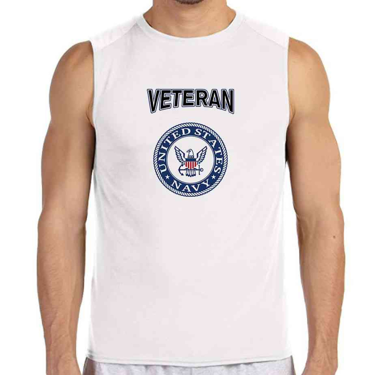 officially licensed u s navy emblem blue veteran white sleeveless shirt