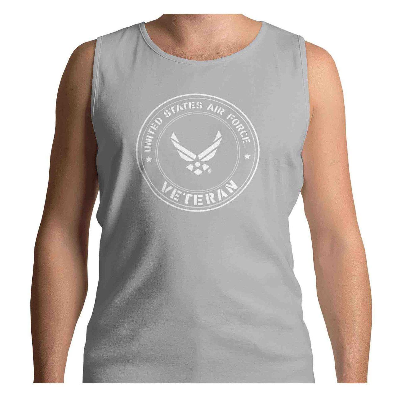 u s air force veteran grey sleeveless shirt - front view