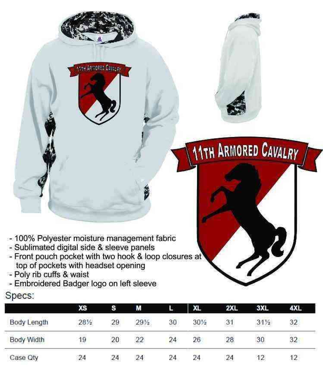 army 11th armored cavalry performance digital camo hooded sweatshirt