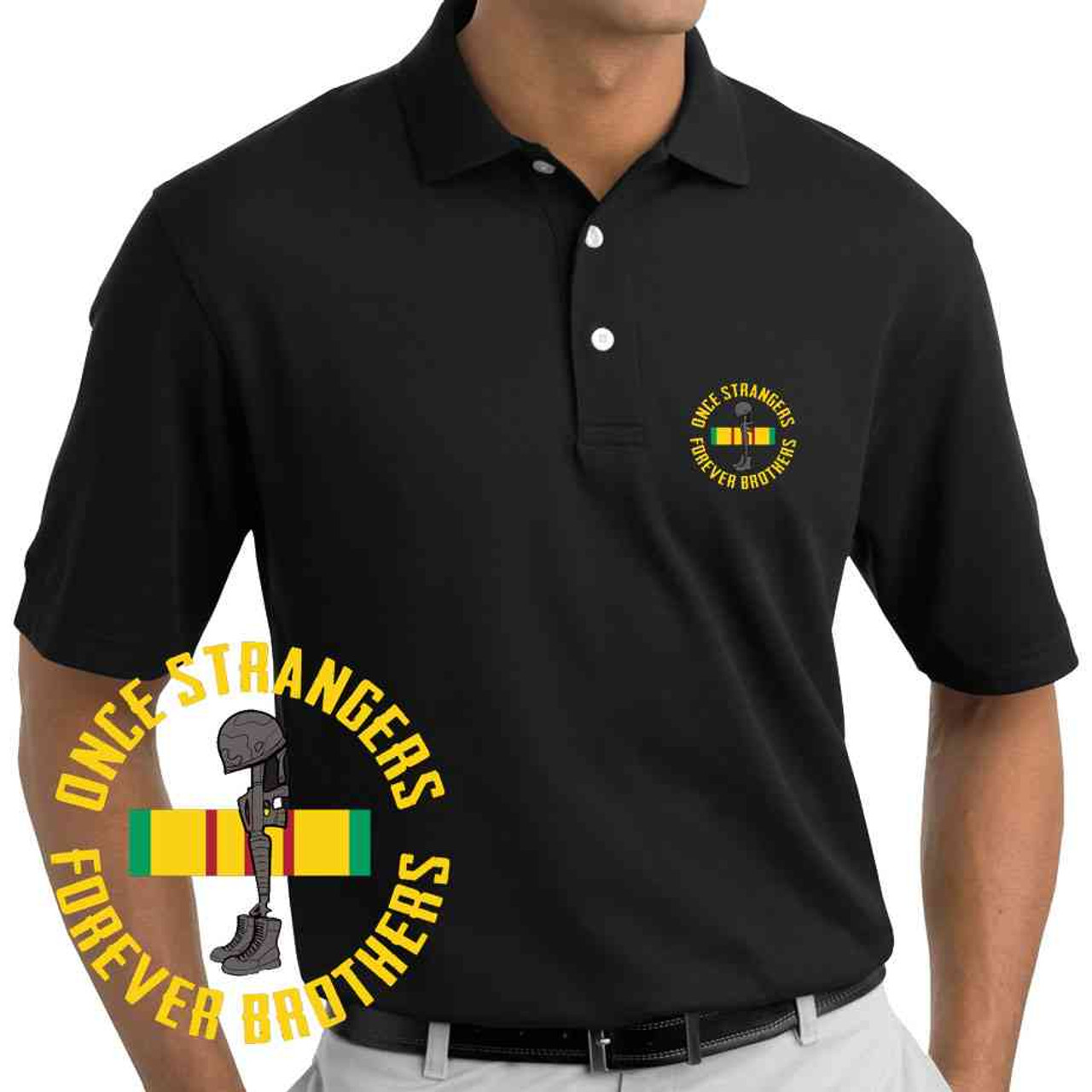 vietnam veteran once strangers forever brothers embroidered polo shirt