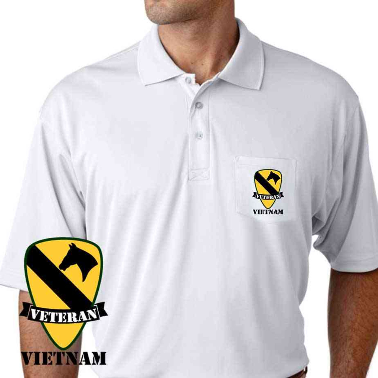army 1st cavalry div vietnam veteran performance pocket polo shirt