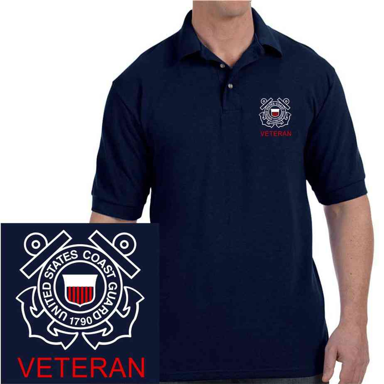 us coast guard veteran embroidered polo shirt