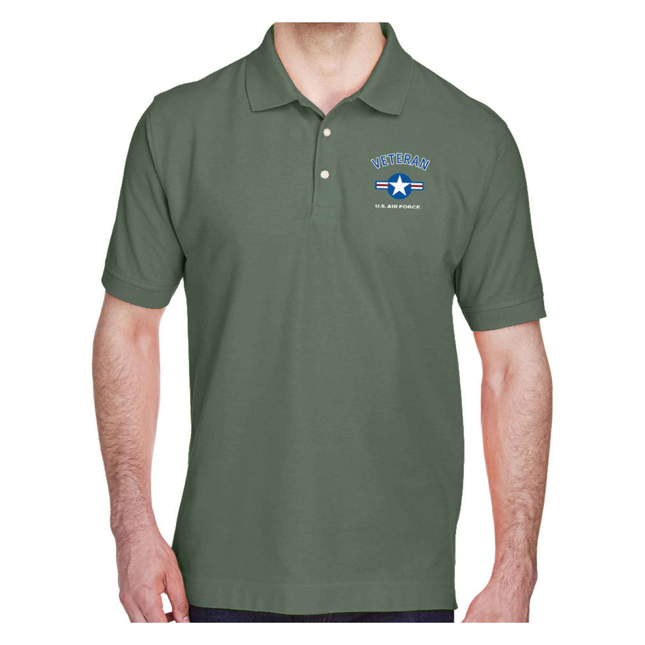officially licensed us air force veteran Olive Drab polo usaf roundel logo embroidered front view