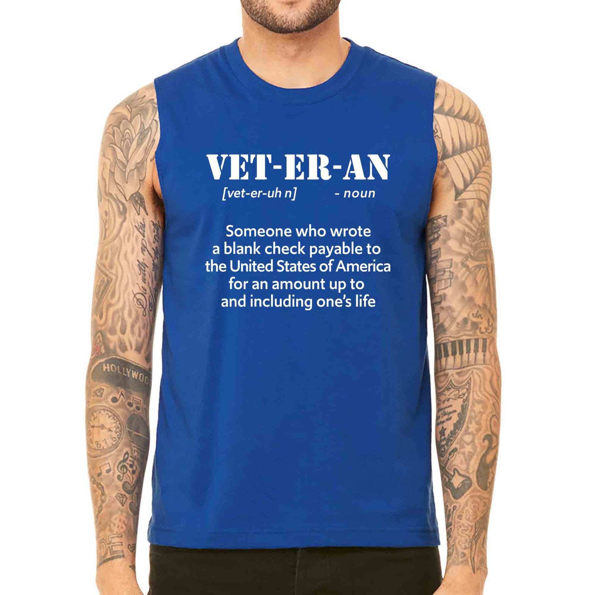 Veteran Definition Sleeveless Shirt with Meaning of Veteran Text