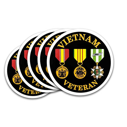 Vietnam Veteran 3 Medals Circle Decal/Bumper Sticker Multi Pack of 5