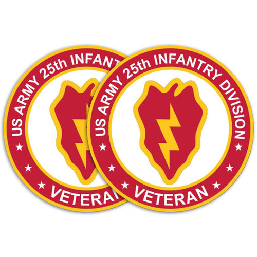 Army Veteran Circle Decal Sticker with 25th Infantry Division Graphic Quantity of (2)