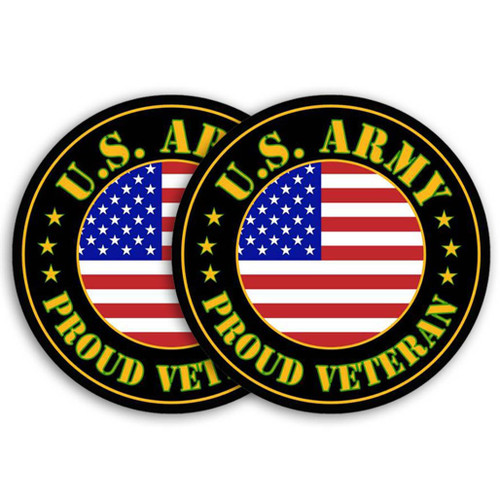 US Army Circle Decal  with Proud Veteran Text Quantity of (2)
