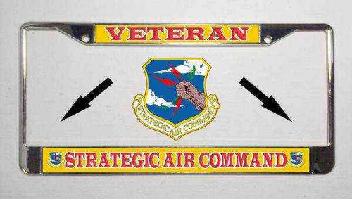 air force s a c veteran license plate frame in yellow and red