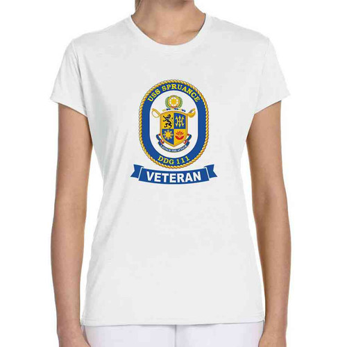 uss spruance veteran ladies white tshirt