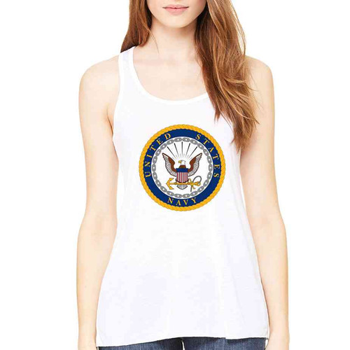 officially licensed u s navy gold emblem ladies white tank top