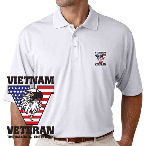 embroidered vietnam veteran time was served time to honor white polo shirt