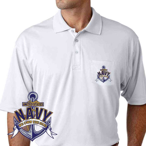 navy we own seas performance pocket polo shirt