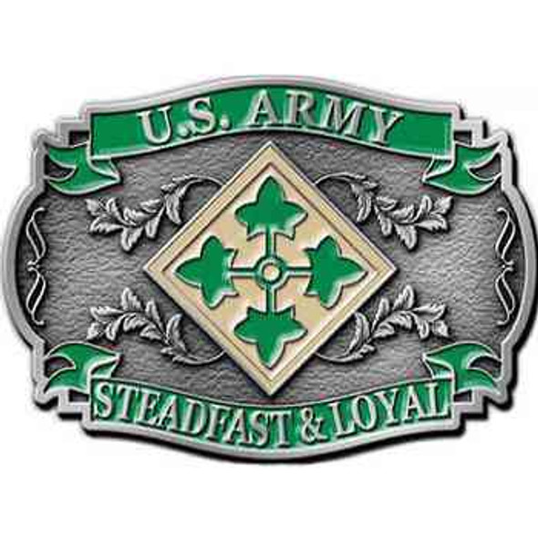 4th Infantry Div. - Steadfast & Loyal Belt Buckle carved into heavy duty zinc alloy