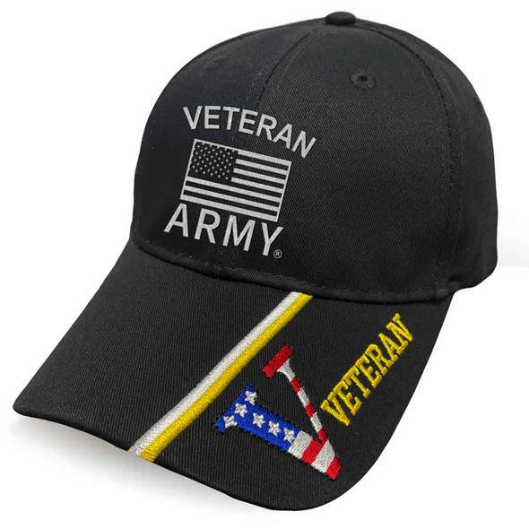 U.S. Army Veteran with Embroidered Flag on V Veteran Hat: black hat U.S. Army Veteran with Embroidered Flag on V Veteran Hat: black hat