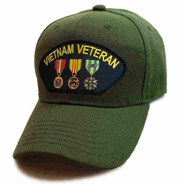 vietnam veteran hat 3 medals olive drab