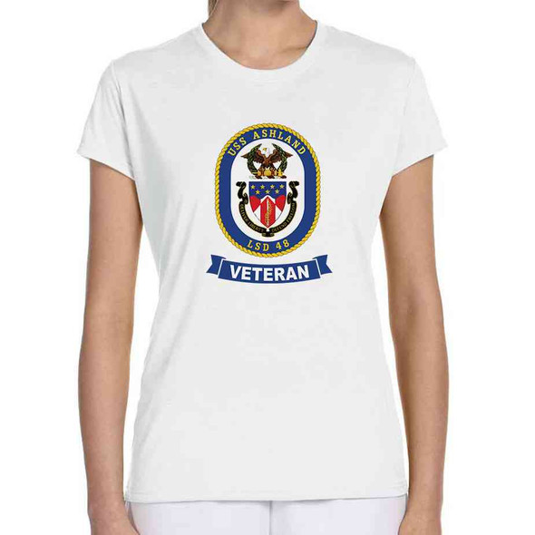 uss ashland veteran ladies white tshirt
