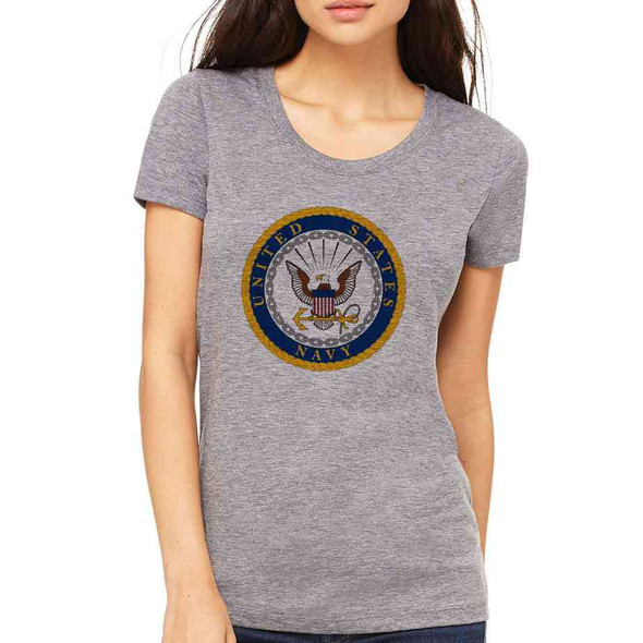 officially licensed u s navy gold emblem ladies grey tshirt