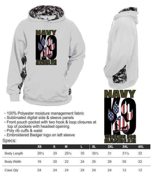 navy k9 working dog handler performance digital camo hooded sweatshirt