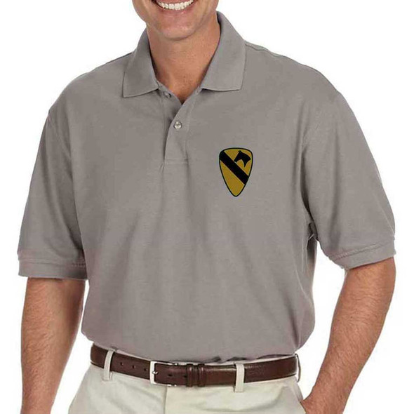 army 1st cavalry division grey performance polo shirt