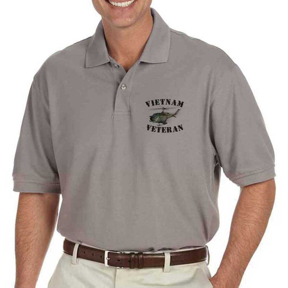 vietnam veteran huey performance grey polo shirt