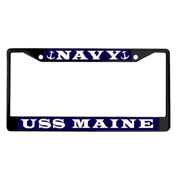 uss maine powder coated license plate frame