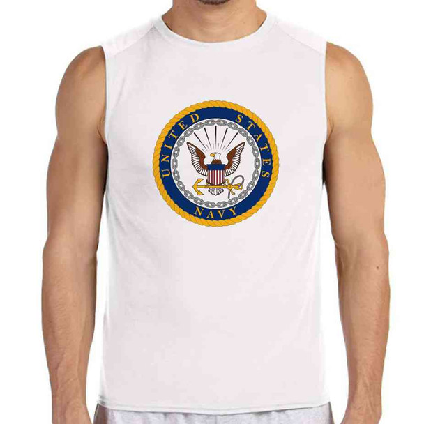 officially licensed u s navy gold emblem white sleeveless shirt