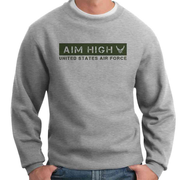 Officially Licensed U.S. Air Force Aim High Green Crewneck Sweatshirt - Gray Large - VetFriends