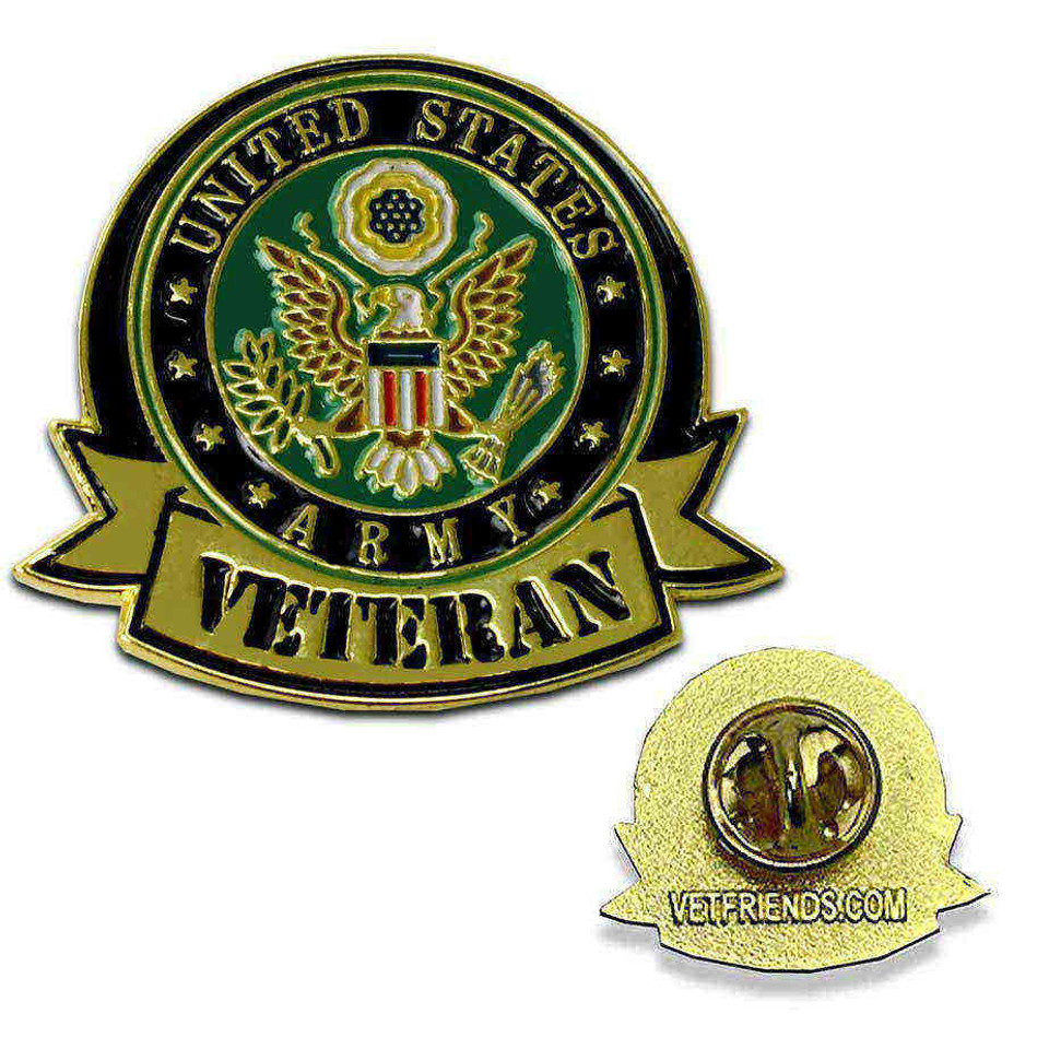 Army Veteran Lapel Pin With Eagle Graphic Vetfriends
