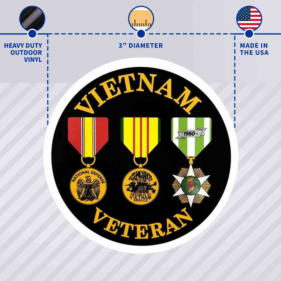 Vietnam Veteran 3 Medals Circle Decal/Bumper Sticker Multi Pack of 5
