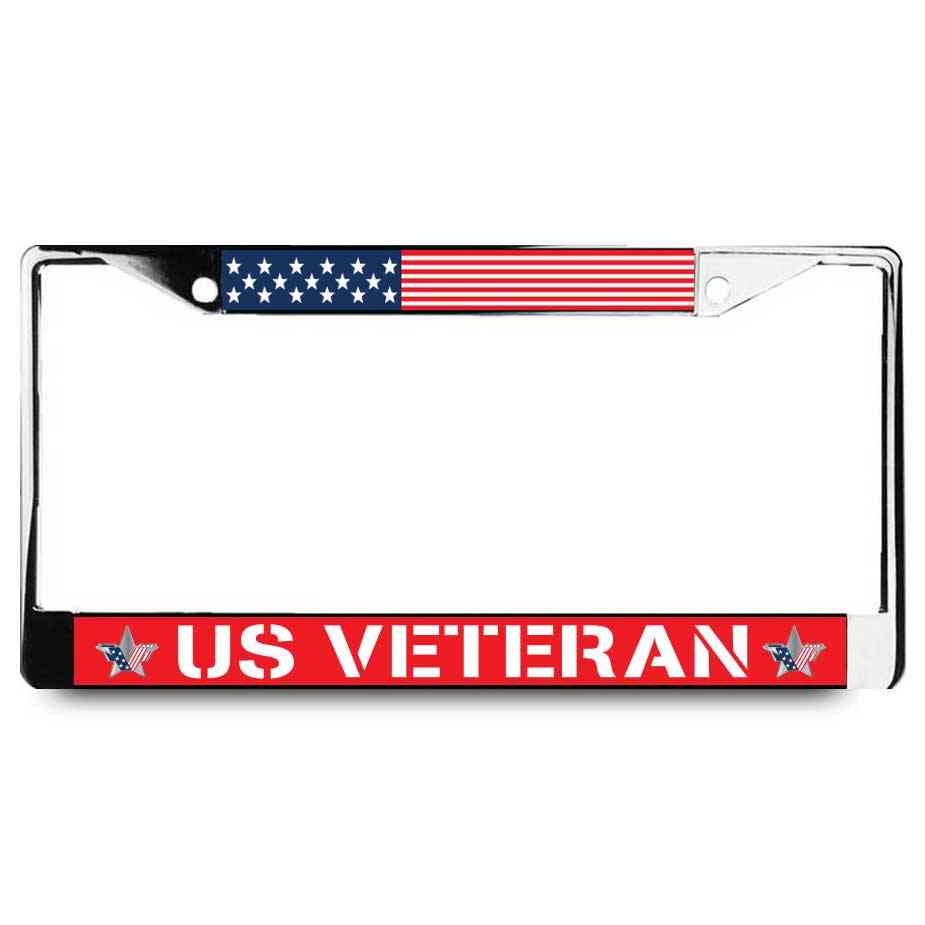 US Veteran License Plate Frame with American Flag