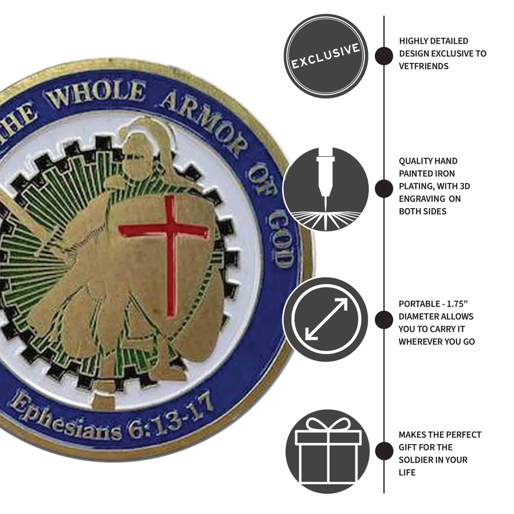 Armor Of God Challenge Coin - Ephesians 6:11-13, U.S. Navy Theme, Enamel Finish
