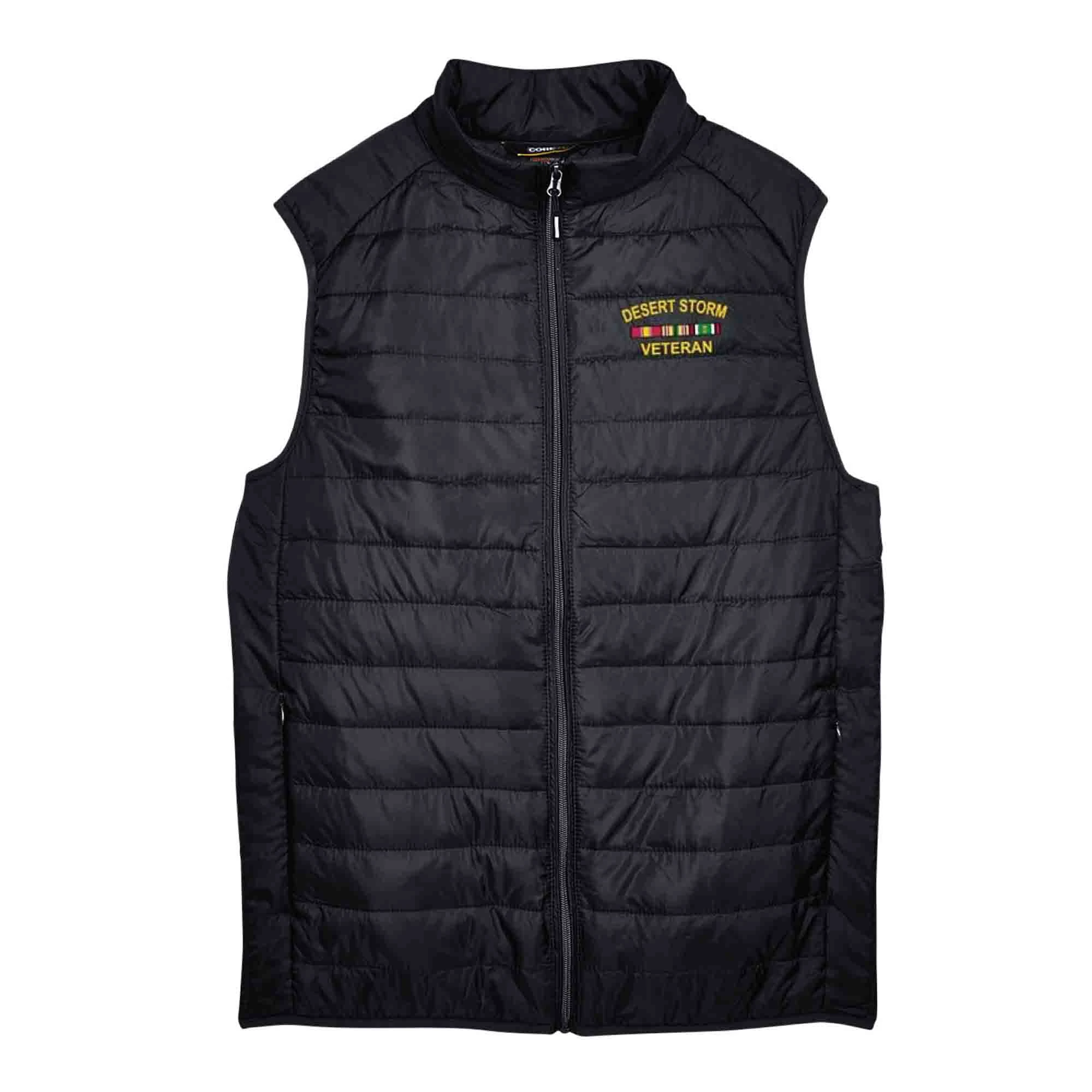 Desert Storm Veteran Puffer Vest with Custom Embroidered Service 