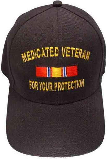 MILITARY CAP THIS VETERAN IS MEDICATED FOR YOUR PROTECTION BLACK HAT MILITARY CAP THIS VETERAN IS MEDICATED FOR YOUR PROTECTION BLACK HAT