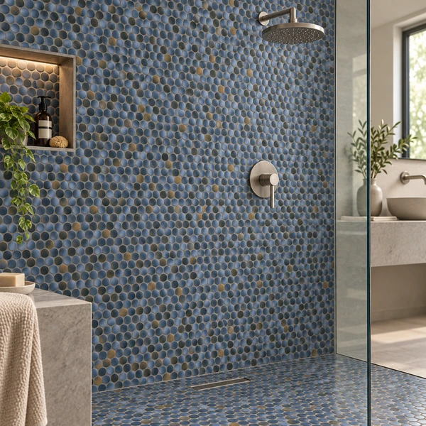 ROUND AZUL MOSAIC — PENNY-ROUAZU-MOS-GLS — installed scene