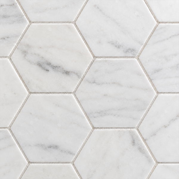 BIANCO DOLOMITE 4" MARBLE HEXAGON MOSAIC — FMA-BIADOLMARHEX-4-MOS-POL — product shot