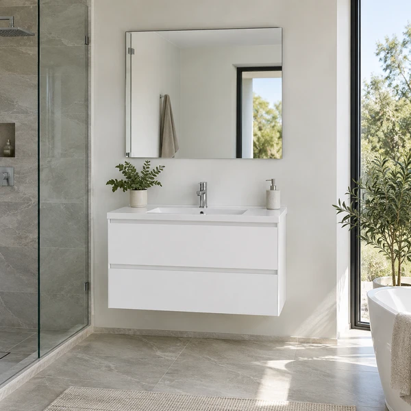 30" V2003 VANITY — V2003-V20VAN-30-VAN-WHITE-MAT-NOLED — installed scene