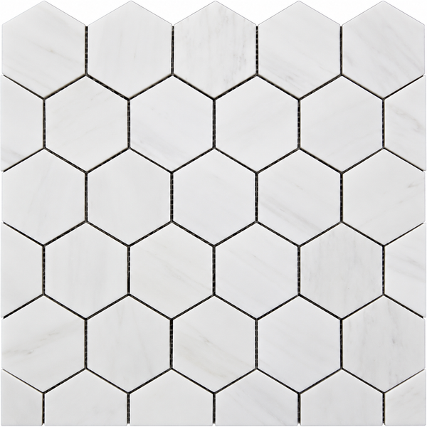 BIANCO DOLOMITE 3" MARBLE HEXAGON MOSAIC — FMA-BIADOLMARHEX-3-MOS-POL — product shot